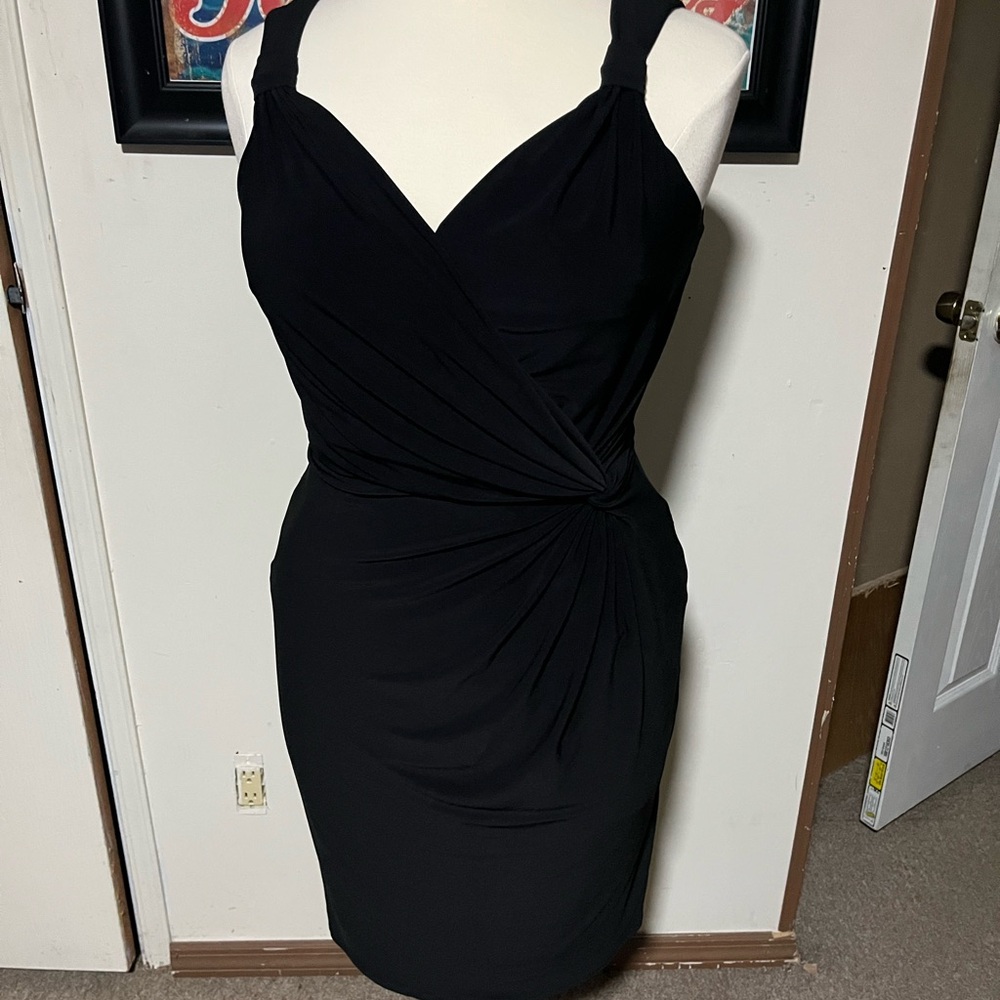 Ralph Lauren Black and White Ruched Wrap Mini Dress